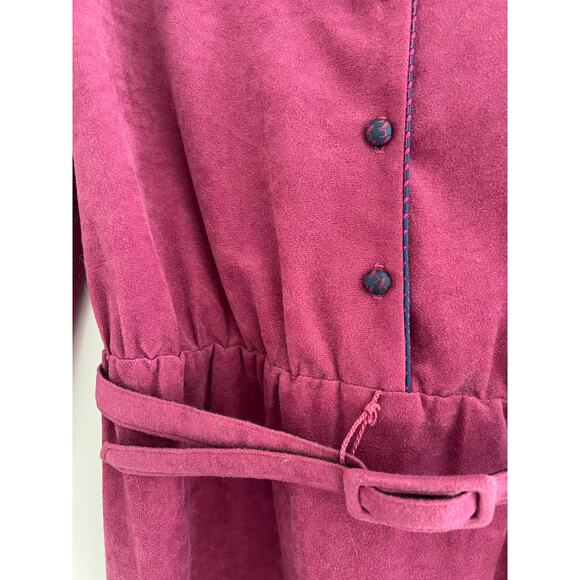 Vintage Long Sleeve Velvet Dress Button Down Front Pink Size Small Medium JL - Picture 3 of 7